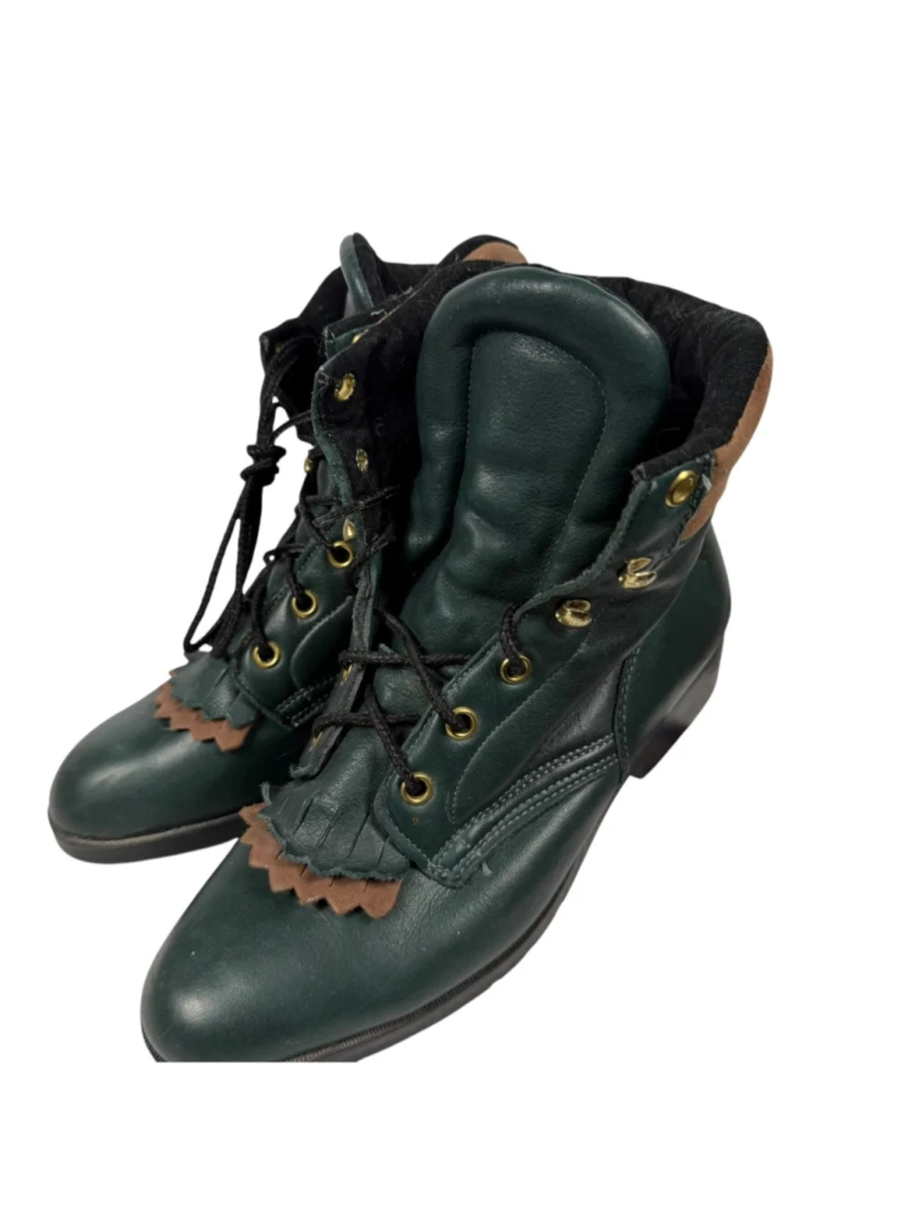 Laredo Performair Vintage Ankle Boots Green Leather Kiltie Western Women's 6.5M